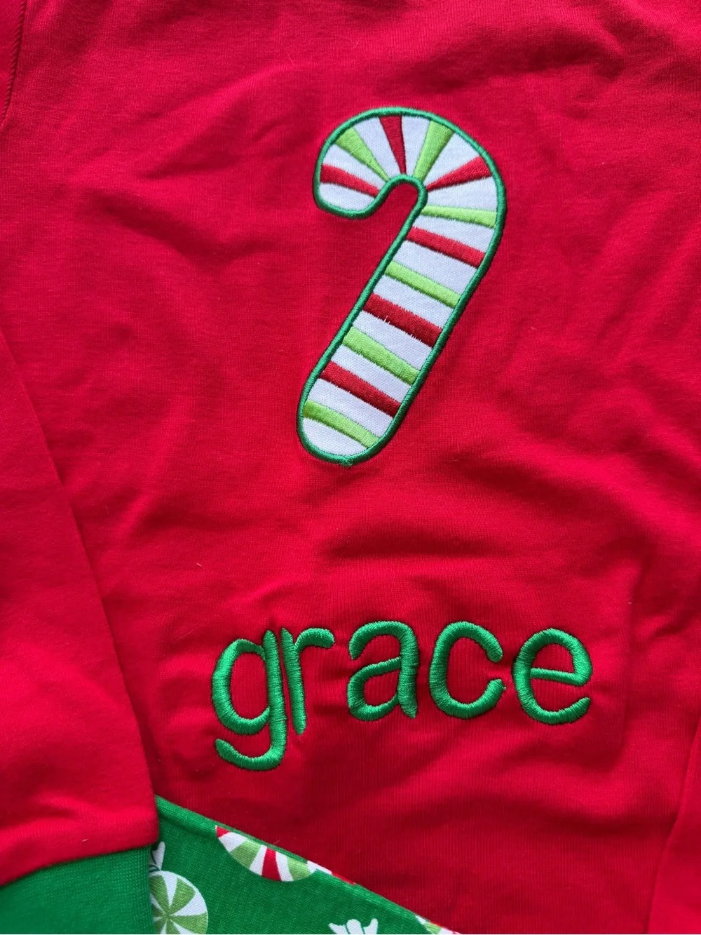Personalized “Grace” Red & Green Girl’s Size 10 Holiday Pajamas